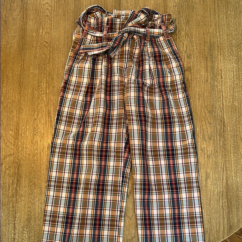 J Crew Plaid Paper Bag Pants